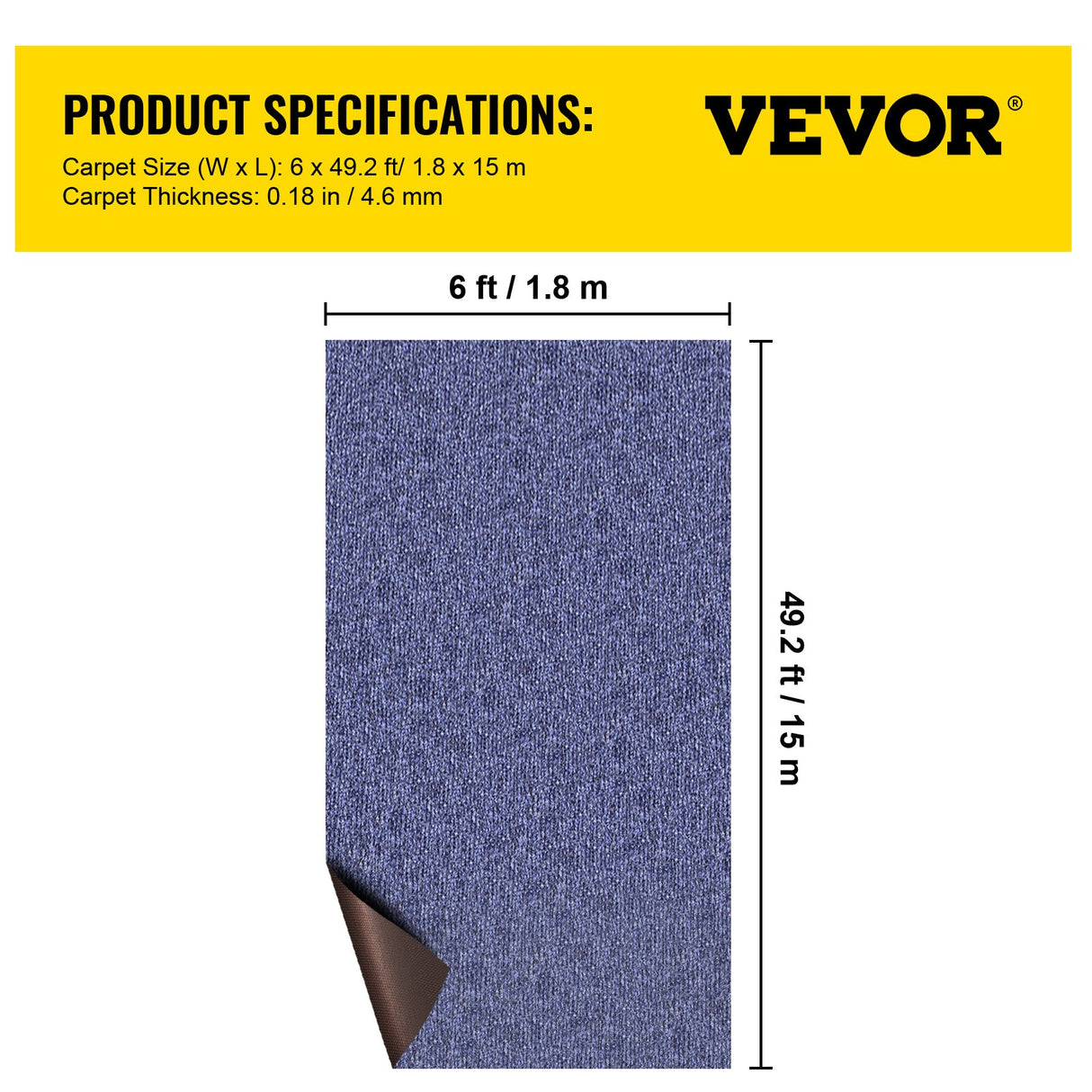 VEVOR Deep Blue Marine Carpet 6 ft x 49.2 ft Marine Carpeting Marine Grade Carpet for Boats with Waterproof Back Outdoor Rug for Patio Porch Deck