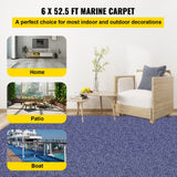 VEVOR Deep Blue Marine Carpet 6 ft x 52.5 ft Marine Carpeting Marine Grade Carpet for Boats with Waterproof Back Outdoor Rug for Patio Porch Deck