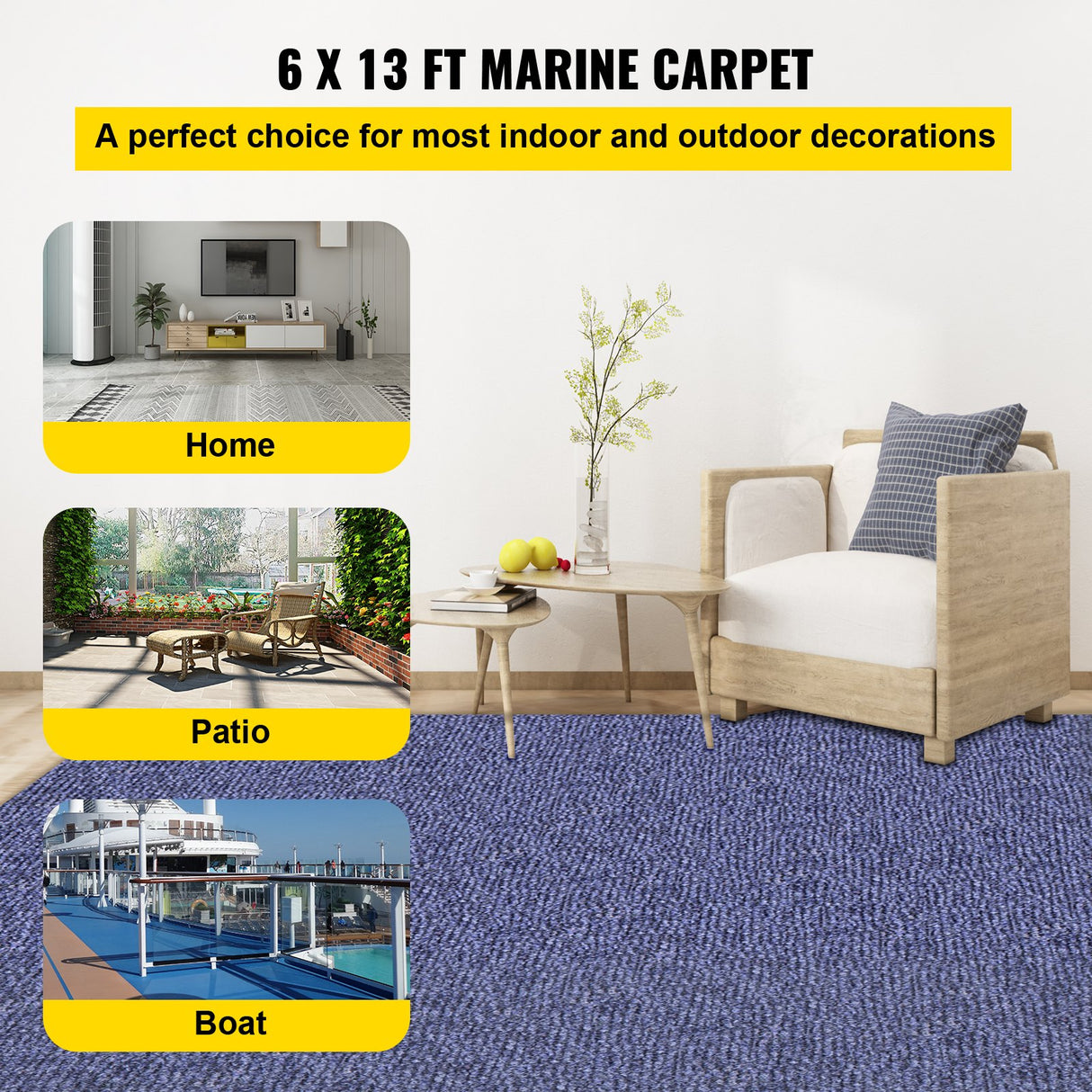 VEVOR Indoor Outdoor Rug Carpet Blue 6x13ft Area Rugs Runner for Patio Deck,1.8x4m