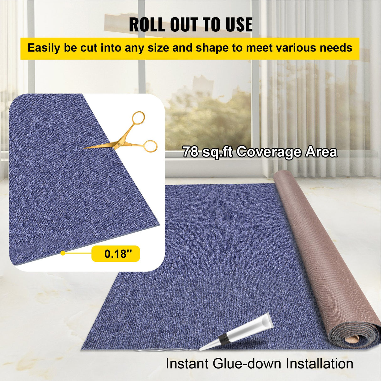 VEVOR Indoor Outdoor Rug Carpet Blue 6x13ft Area Rugs Runner for Patio Deck,1.8x4m