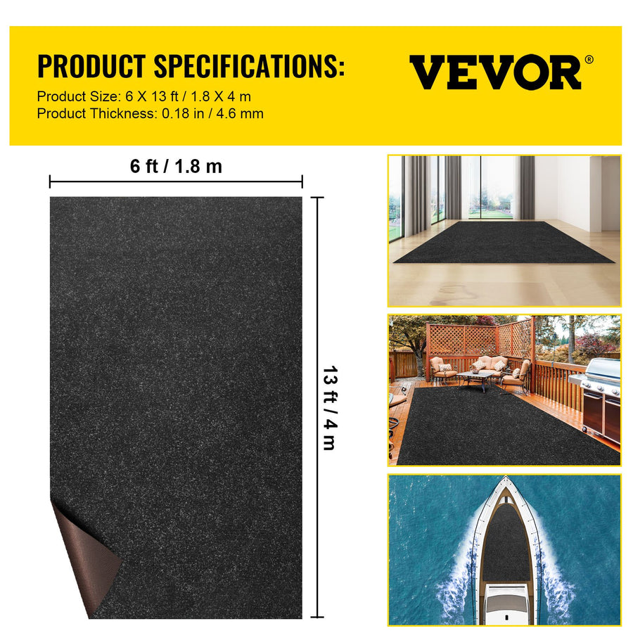 VEVOR Bass Boat Carpet Cutpile Marine Carpet 6 x 13 ft Charcoal Black In/Outdoor, image 7