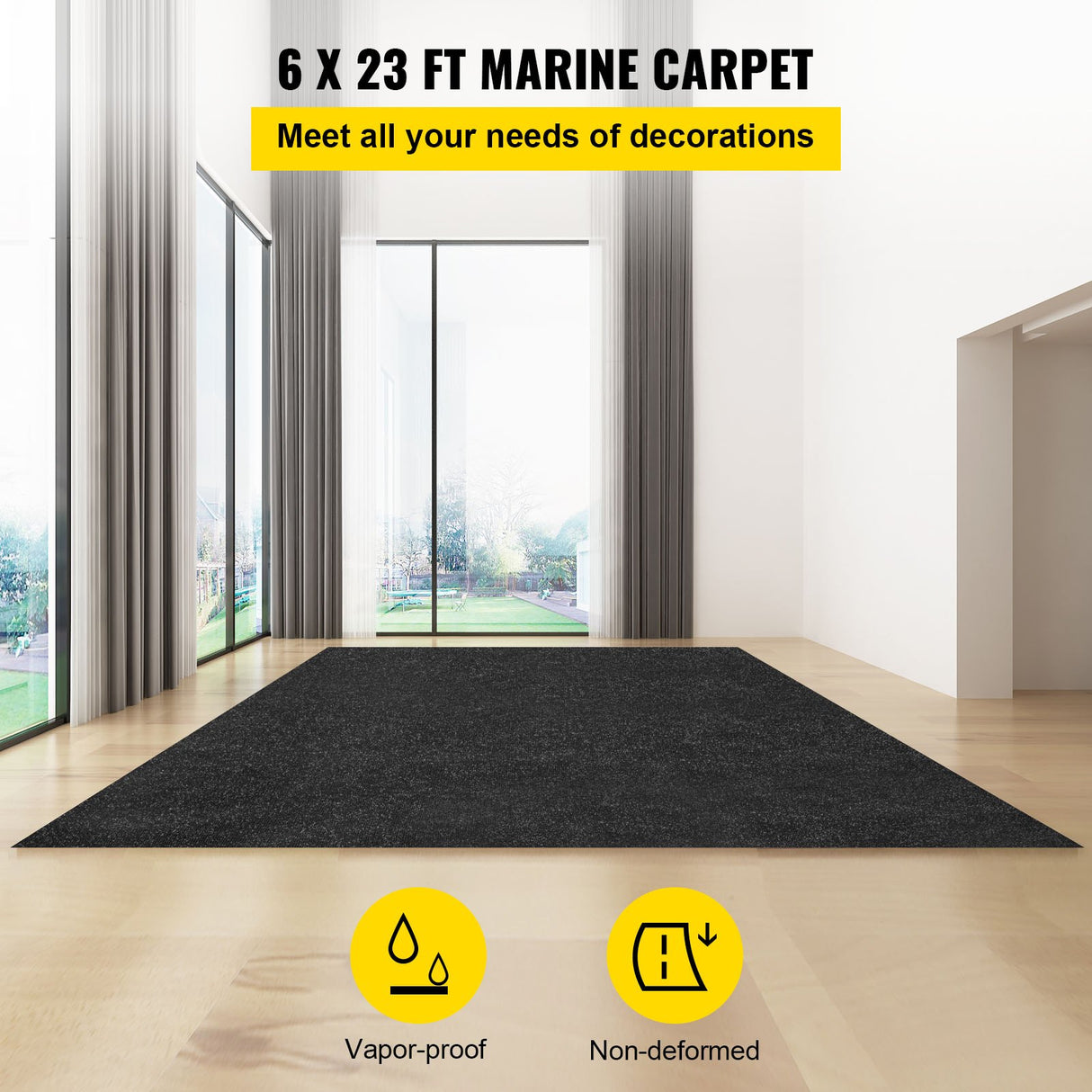 VEVOR Marine Carpet, 6 x 23 ft Boat Carpeting, Charcoal Black Marine Grade Boat Carpet, Indoor/Outdo