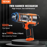 VEVOR 1/2-Inch Air Impact Wrench, High Torque Up to 1400 ft-lbs, Lightweight 4.6 lb Design Pneumatic Impact Gun with 11-PCS 1/2-Inch Drive?CR-V?Steel - Front View