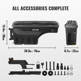 VEVOR Truck Bed Storage Box, Lockable Swing Case with Password Padlock, 6.6 Gal/25 L ABS Wheel Well Tool Box, Waterproof and Durable, Compatible with Ford F-150 2015-2021, Drivers Side - Close-Up Angle