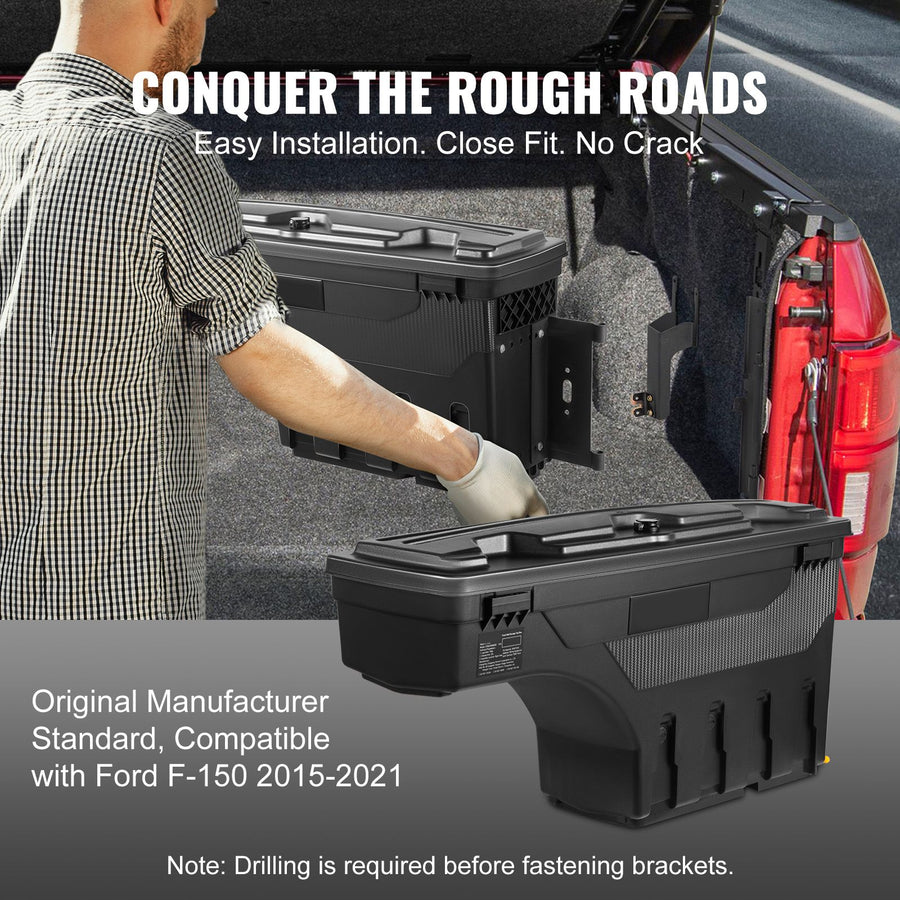 Truck Bed Storage Box, Lockable Swing Case with Password Padlock, 6.6 Gal/25 L ABS Wheel Well Tool Box, Waterproof and Durable, Compatible with Ford F-150 2015-2021, Passenger Side