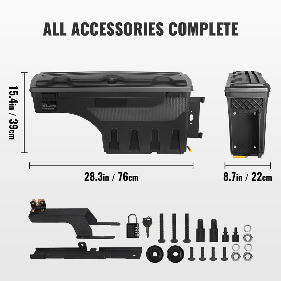 Truck Bed Storage Box, Lockable Swing Case with Password Padlock, 6.6 Gal/25 L ABS Wheel Well Tool Box, Waterproof and Durable, Compatible with Ford F-150 2015-2021, Passenger Side