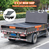 VEVOR Dump Truck Mesh Tarp, 5 x 14 ft, PVC Coated Black Heavy Duty Cover with 5.5" 18oz Double Pocket, Brass Grommets, Reinforced Double Needle Stitch