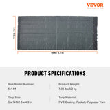 VEVOR Dump Truck Mesh Tarp, 5 x 14 ft, PVC Coated Black Heavy Duty Cover with 5.5" 18oz Double Pocket, Brass Grommets, Reinforced Double Needle Stitch