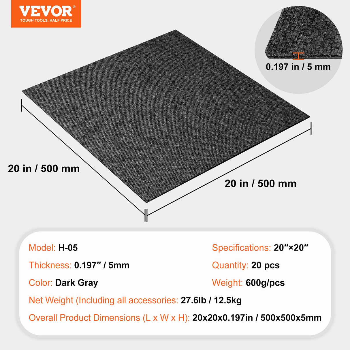 VEVOR Carpet Tiles Reusable, 20"x 20" Carpet Squares With Padding Attached, Soft Padded Carpet Tiles, Easy Install DIY for Bedroom Living Room Indoor