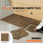 Carpet Tiles Reusable, 20"x 20"Carpet Squares With Padding Attached, Soft Padded Carpet Tiles, Easy Install DIY for Bedroom Living Room (12Tiles, Mixed Brown)