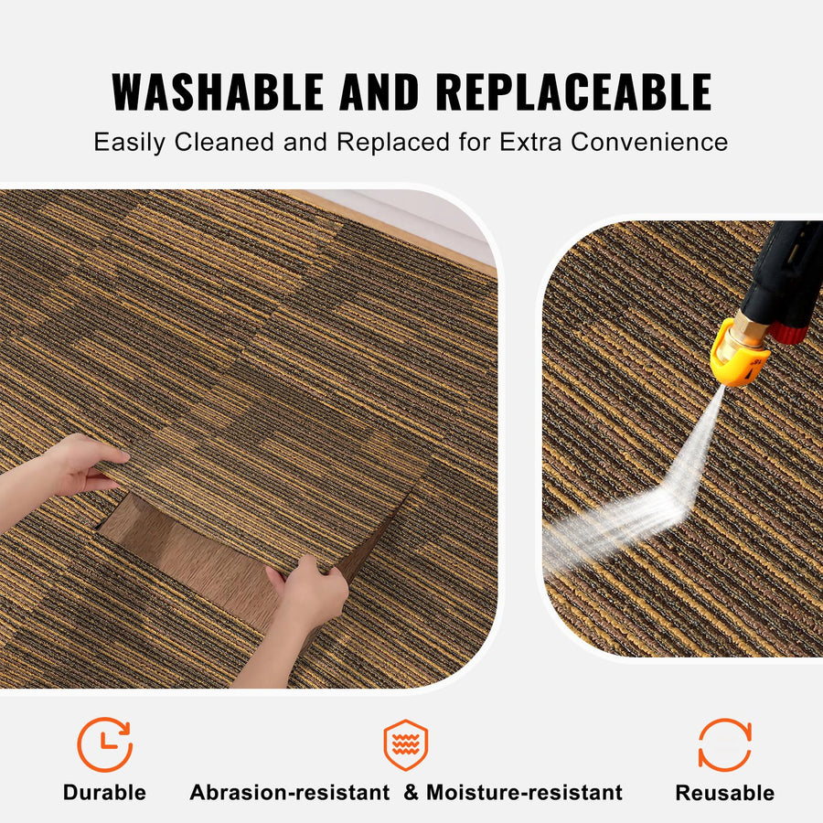 Carpet Tiles Reusable, 20"x 20"Carpet Squares With Padding Attached, Soft Padded Carpet Tiles, Easy Install DIY for Bedroom Living Room (12Tiles, Mixed Brown)