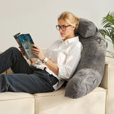 VEVOR Reading Pillow, Large Bed Pillow with Removable Headrest, Back Pillow with 3 Pockets, Shredded Memory Foam and Washable Short Velvet Cloth, Side with Handles for Reading, Gaming, Resting, Grey - Low Angle
