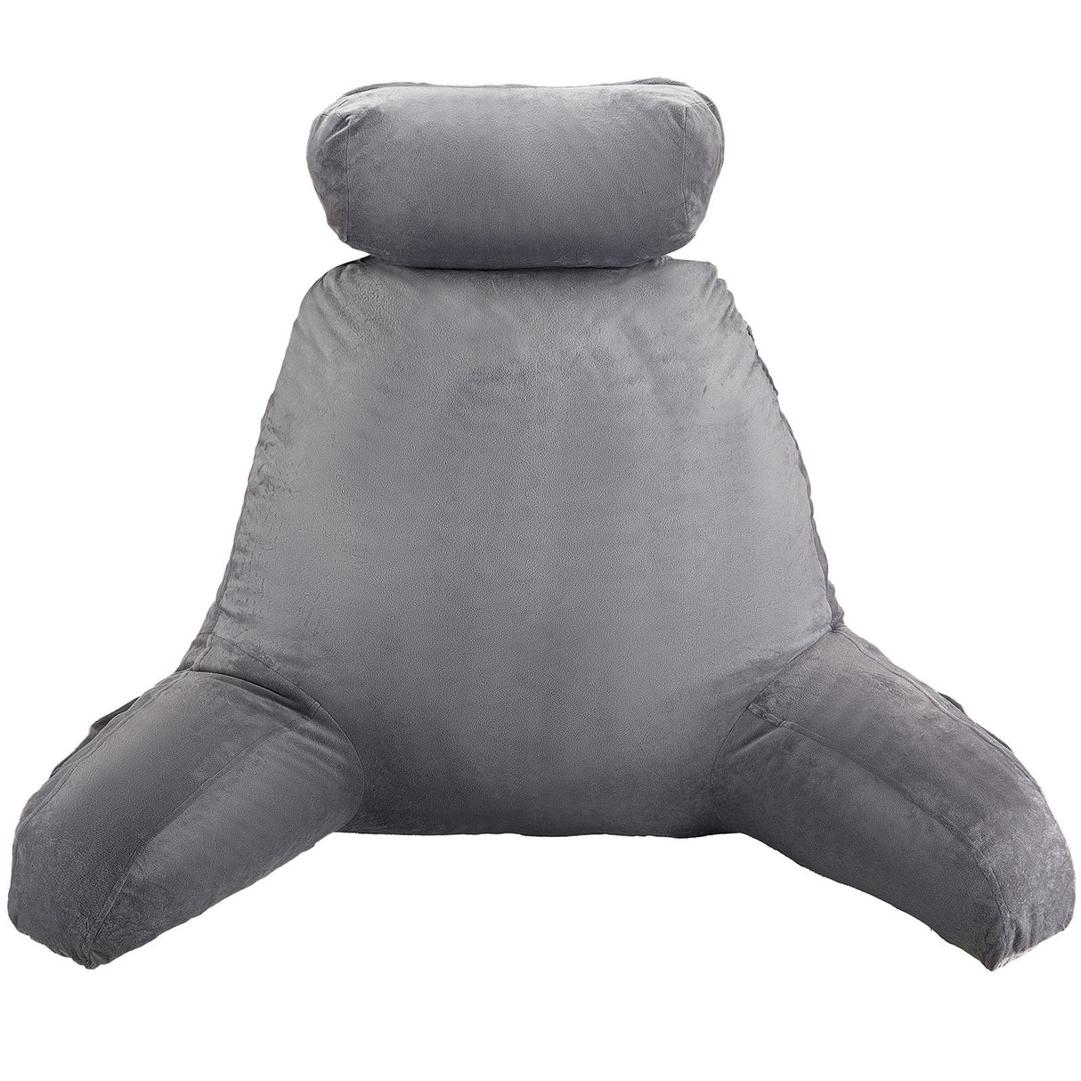VEVOR Reading Pillow, Large Bed Pillow with Removable Headrest, Back Pillow with 3 Pockets, Shredded Memory Foam and Washable Short Velvet Cloth, Side with Handles for Reading, Gaming, Resting, Grey