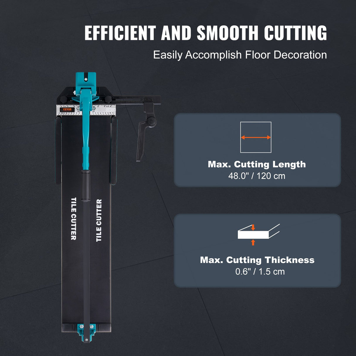 VEVOR Manual Tile Cutter, 1200mm, Porcelain Ceramic Tile Cutter with Tungsten Carbide Cutting Wheel, Infrared Positioning, Anti-Skid Feet, Durable
