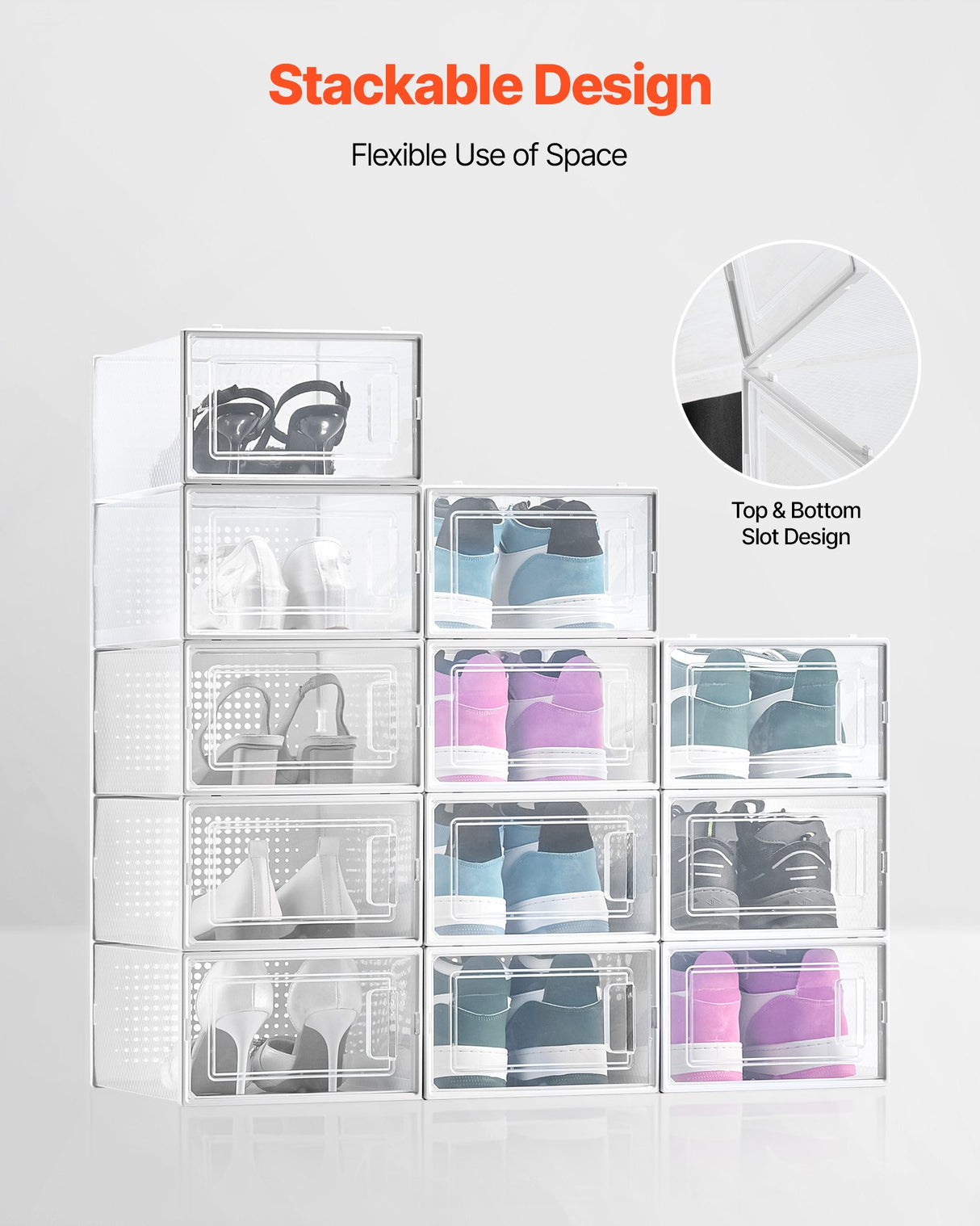 VEVOR Shoe Storage Boxes 12 Pack Stackable Storage Organizers US Size 11 White