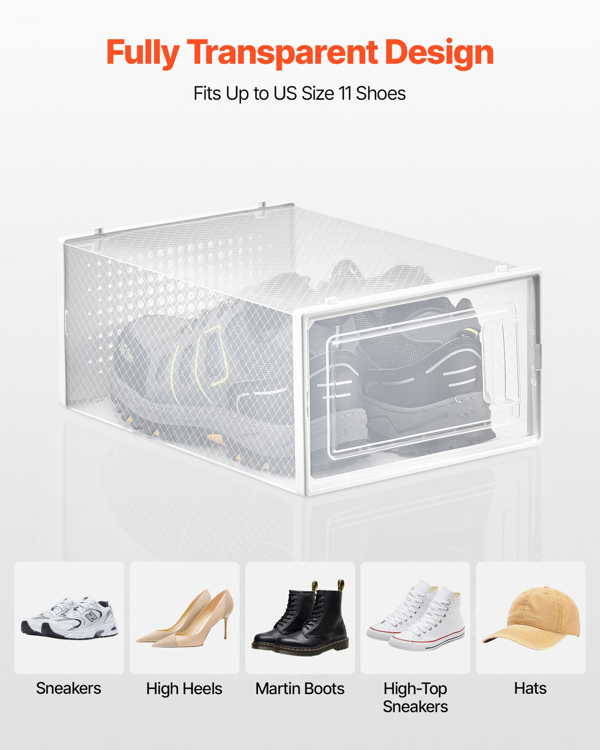 VEVOR Shoe Storage Boxes 12 Pack Stackable Storage Organizers US Size 11 White