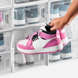VEVOR Shoe Storage Boxes 12 Pack Stackable Storage Organizers US Size 11 White - Low Angle
