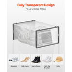 Shoe Storage Boxes, 12 Pack Stackable Shoe Boxes Storage Organizers, Fit up to US Size 11, Plastic Modular Space Saving Sneaker Containers for Storing High Heels, Boots, and Hats, Black Frame