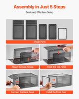 VEVOR Shoe Storage Boxes, 9 Pack Clear Stackable Shoe Boxes Storage Organizers with Magnetic Door, Fit up to US Size 13, Plastic Sneaker Containers for High Heels, Boots, and Hats, Transparent Black - 45-Degree Angle