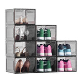 Shoe Storage Boxes, 9 Pack Clear Stackable Shoe Boxes Storage Organizers with Magnetic Door, Fit up to US Size 13, Plastic Sneaker Containers for High Heels, Boots, and Hats, Transparent Black - Extra Image