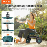 VEVOR Garden Cart Rolling Workseat with Wheels, Gardening Stool for Planting, 360 Degree Swivel Seat, Wagon Scooter with Steering Handle & Utility Tool Tray, Use for Patio, Yard, and Outdoors, Green - Front View