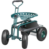 VEVOR Garden Cart Rolling Workseat with Wheels, Gardening Stool for Planting, 360 Degree Swivel Seat, Wagon Scooter with Steering Handle & Utility Tool Tray, Use for Patio, Yard, and Outdoors, Green - Extra Image