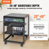 VEVOR 12U Open Frame Server Rack, 15''-40'' Adjustable Depth, Free Standing or Wall Mount Network Server Rack, 4 Post AV Rack with Casters, Holds All Your Networking IT Equipment AV Gear Router Modem - Front View