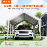 VEVOR Carport Car Canopy Garage Shelter Tent 10x20ft with 8 Poles for Auto Boats - Front View