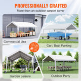 VEVOR Carport Car Canopy Garage Shelter Tent 10x20ft with 8 Poles for Auto Boats - 45-Degree Angle
