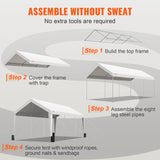 VEVOR Carport Car Canopy Garage Shelter Tent 10x20ft with 8 Poles for Auto Boats - Rear View
