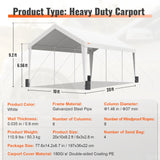 VEVOR Carport Car Canopy Garage Shelter Tent 10x20ft with 8 Poles for Auto Boats - Close-Up Angle