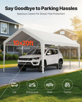 Carport Car Canopy 10 x 20 FT Heavy Duty Portable Car Shelter Tent White - Front View
