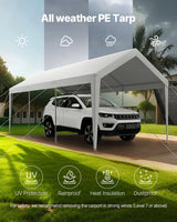 Carport Car Canopy 10 x 20 FT Heavy Duty Portable Car Shelter Tent White - Rear View