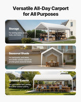 Carport Car Canopy 10 x 20 FT Heavy Duty Portable Car Shelter Tent White - Close-Up Angle