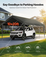 VEVOR Carport Car Canopy 10 x 20 FT Heavy Duty Portable Car Shelter Tent Grey - Front View