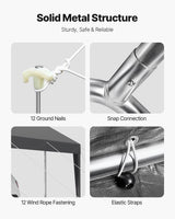 VEVOR Carport Car Canopy 10 x 20 FT Heavy Duty Portable Car Shelter Tent Grey - 45-Degree Angle