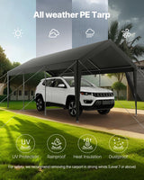 VEVOR Carport Car Canopy 10 x 20 FT Heavy Duty Portable Car Shelter Tent Grey - Rear View