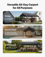 VEVOR Carport Car Canopy 10 x 20 FT Heavy Duty Portable Car Shelter Tent Grey - Close-Up Angle