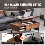VEVOR Lift Top Coffee Table 39.4 in Rectangle Coffee Table for Living Room Brown - Side View