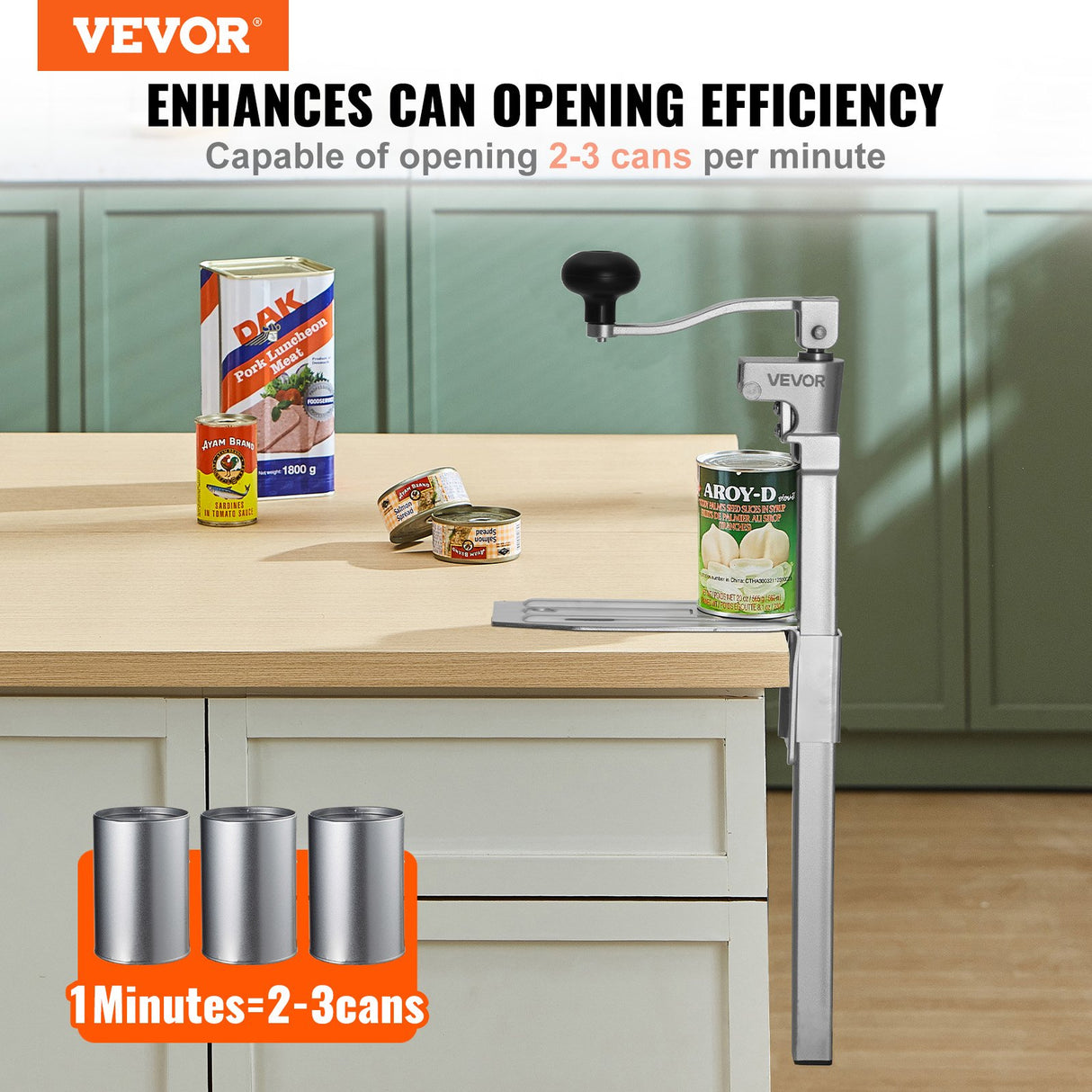 Commercial Can Opener, Heavy-Duty Manual Tabletop Cans Opener for Cans Up to 300 mm Height, Height-Adjustable Professional Can Openers Fixed with Screws, for Restaurant, Hotel, and Food Store