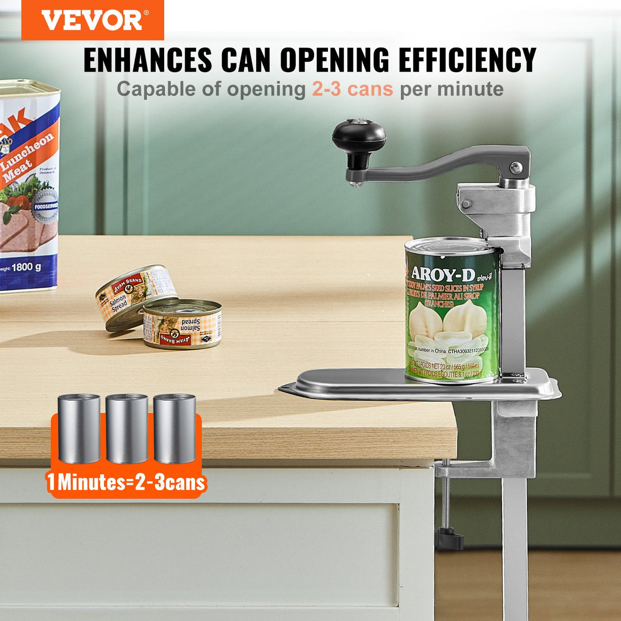Commercial Can Opener, Heavy-Duty Manual Tabletop Cans Opener for Cans Up to 300 mm Height, Height-Adjustable Can Openers Fixed with Screws & Table Clamp, for Restaurant, Hotel, and Food Store