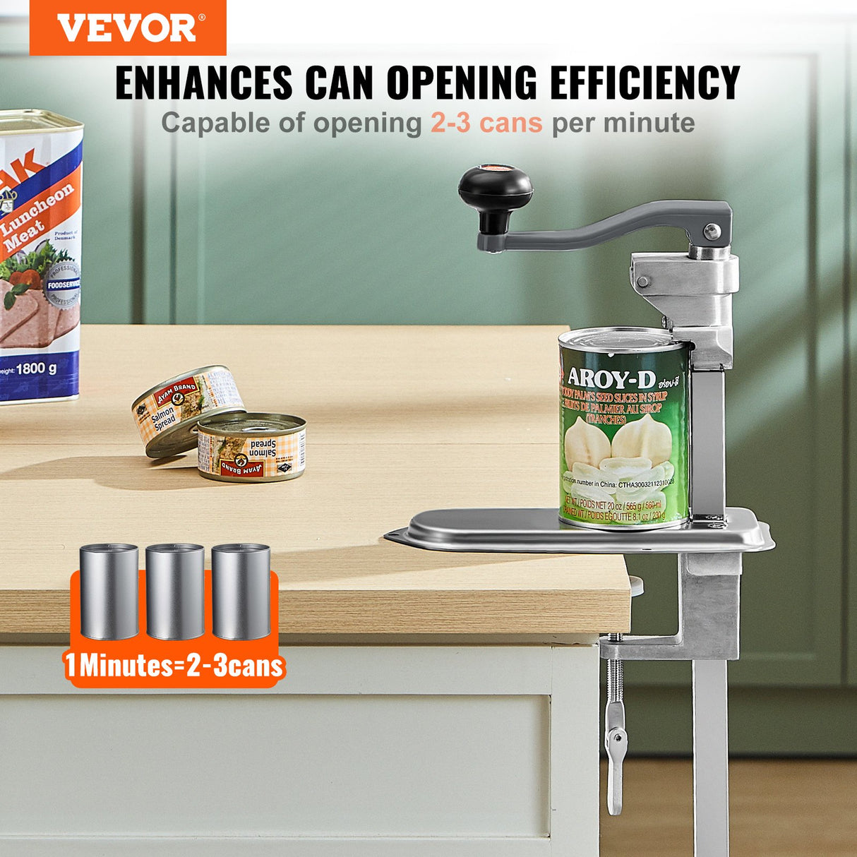 VEVOR Manual Can Opener, Commercial Table Clamp Opener for Large Cans, Heavy Duty Can Opener with Base, Adjustable Height Industrial Jar Opener For
