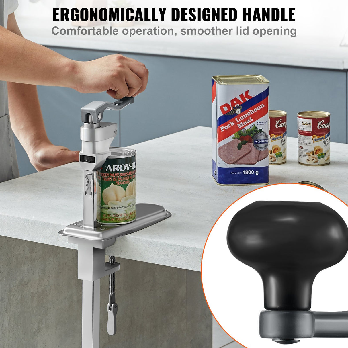 VEVOR Manual Can Opener, Commercial Table Clamp Opener for Large Cans, Heavy Duty Can Opener with Base, Adjustable Height Industrial Jar Opener For