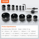 VEVOR Hole Saw Kit, 11 PCS Saw Blades, 2 Drill Bits, 1 Hex Wrench, Bi Metal M42 Hole Saw Set with Carrying Case, General Purpose Size from 3/4" to 3",