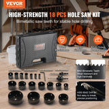 VEVOR Hole Saw Kit, 18 PCS Saw Blades, 6 Drill Bits, 1 Hex Wrench, Bi Metal M42 Hole Saw Set with Carrying Case, General Purpose Size from 3/4