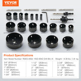 VEVOR Hole Saw Kit, 18 PCS Saw Blades, 6 Drill Bits, 1 Hex Wrench, Bi Metal M42 Hole Saw Set with Carrying Case, General Purpose Size from 3/4" to 4-1