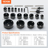 VEVOR Hole Saw Kit, 18 PCS Saw Blades, 6 Drill Bits, 1 Hex Wrench, Bi Metal M42 Hole Saw Set with Carrying Case, General Purpose Size from 3/4
