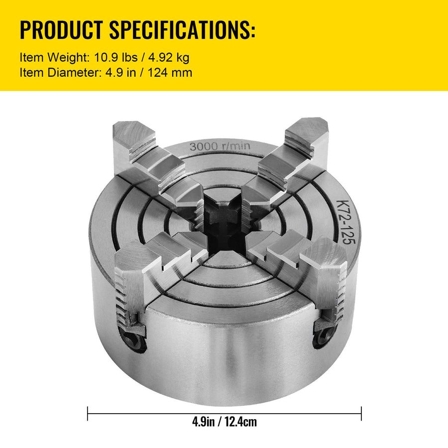 Metal Lathe Chuck 4-Jaw Independent 5 inch Cast Iron Milling Turning CNC