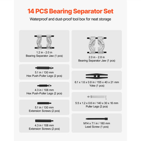 Bearing Puller Kit, 14-Piece 5 Ton Capacity Bearing Separator, Pinion Wheel Bearing Removal Kit with 50 mm, image 7