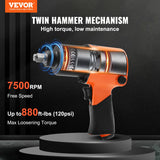 VEVOR Air Impact Wrench, 1/2" Drive Air Impact Gun Up to 880ft-lbs Nut-busting Torque, 7500RPM Lightweight Pneumatic Tool for